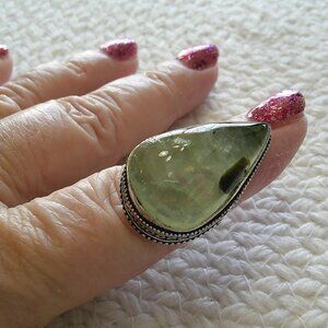 Elegant MOSS PREHNITE Handmade Sterling 925 Ring Size 7.75 #405E